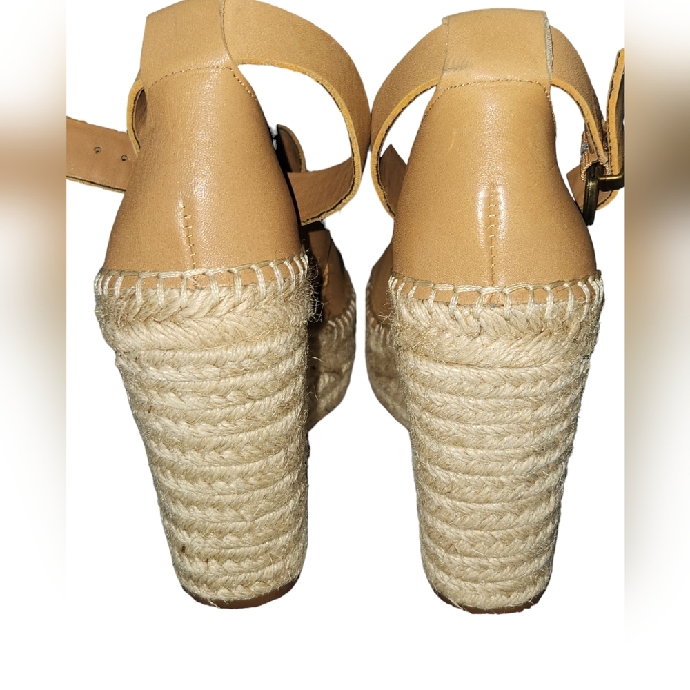 Treasure & Bond Tan Leather Espadrille Wedge Sandals Ankle Strap Buckle Closure - Picture 7 of 9